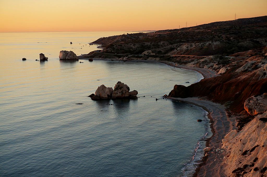 Aphrodite's Rock on the coast in Paphos, Cyprus.